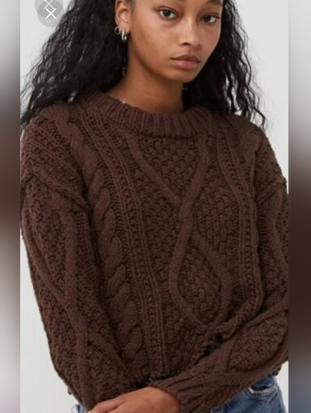 NWOT Free People Chunky Cable Knit Crewneck Sweater In Chocolate Brown